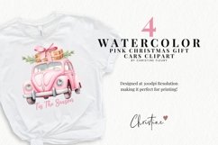 Watercolor Pink Christmas Gift Cars Clipart | Christmas PNG Product Image 2