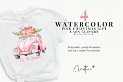 Watercolor Pink Christmas Gift Cars Clipart | Christmas PNG Product Image 2