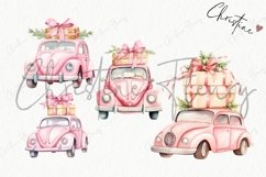 Watercolor Pink Christmas Gift Cars Clipart | Christmas PNG Product Image 4