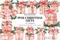 Pink Christmas Gifts Clipart | Pink Christmas PNG Product Image 1
