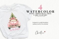 Watercolor Pink Christmas Tree Cars Clipart | Christmas PNG Product Image 2
