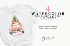 Watercolor Pink Christmas Tree Cars Clipart | Christmas PNG Product Image 2