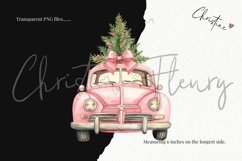 Watercolor Pink Christmas Tree Cars Clipart | Christmas PNG Product Image 3
