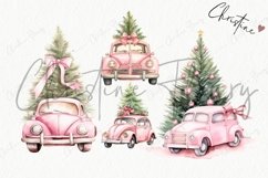 Watercolor Pink Christmas Tree Cars Clipart | Christmas PNG Product Image 4