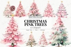 Watercolor Pink Christmas Tree Clipart | Christmas PNG Product Image 1