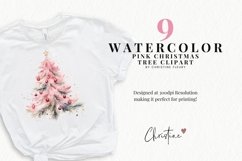 Watercolor Pink Christmas Tree Clipart | Christmas PNG Product Image 2