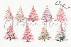 Watercolor Pink Christmas Tree Clipart | Christmas PNG Product Image 4