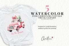Watercolor Pink Christmas Vintage Truck Clipart | Christmas Product Image 2