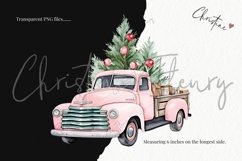 Watercolor Pink Christmas Vintage Truck Clipart | Christmas Product Image 3