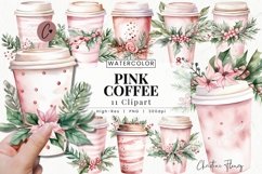 Watercolor Pink Coffee Clipart | Coffee PNG Product Image 1