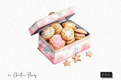 Watercolor Pink Tin of Cookies Clipart | Christmas Clipart Product Image 1