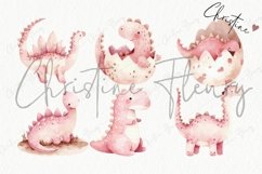 Watercolor Pink Dinosaurs Clipart Product Image 4
