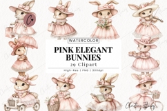 Watercolor Pink Elegant Bunny Clipart Bundle Product Image 1