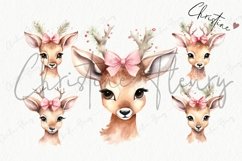 Watercolor Pink Festive Deer Clipart | Christmas Sublimation Product Image 4
