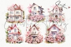 Pink Floral Houses Clipart | Spring PNG Product Image 5