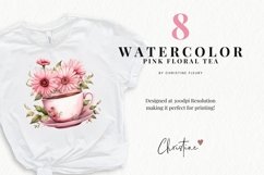 Watercolor Pink Flower Tea Clipart Product Image 2