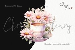 Watercolor Pink Flower Tea Clipart Product Image 3