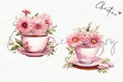 Watercolor Pink Flower Tea Clipart Product Image 5