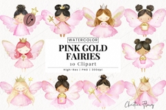 Pink Gold Fairies Clipart Bundle - 10 Elements Product Image 1