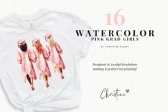 Watercolor Pink Graduation Girls Clipart Product Image 2