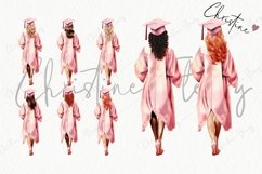 Watercolor Pink Graduation Girls Clipart Product Image 4