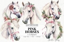 Watercolor Pink Horses Clipart | Christmas PNG Product Image 1
