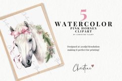 Watercolor Pink Horses Clipart | Christmas PNG Product Image 2