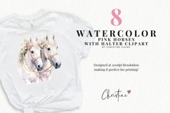 Watercolor Pink Horses With Halters Clipart | Christmas PNG Product Image 2