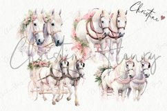 Watercolor Pink Horses With Halters Clipart | Christmas PNG Product Image 5