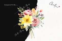 Watercolor Pink & Yellow Bouquets Clipart | Watercolor PNG Product Image 2