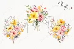 Watercolor Pink & Yellow Bouquets Clipart | Watercolor PNG Product Image 3