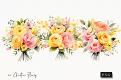 Watercolor Pink & Yellow Bouquets Clipart | Watercolor PNG Product Image 1