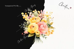 Watercolor Pink & Yellow Bouquets Clipart | Watercolor PNG Product Image 2