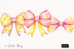 Watercolor Pink &amp; Yellow Bows Clipart | Watercolor Girly PNG Product Image 1
