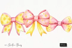 Watercolor Pink & Yellow Bows Clipart | Watercolor Girly PNG Product Image 1