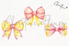 Watercolor Pink & Yellow Bows Clipart | Watercolor Girly PNG Product Image 3