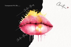 Watercolor Pink &amp; Yellow Lips Clipart | Watercolor Cosmetic Product Image 2
