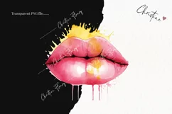 Watercolor Pink & Yellow Lips Clipart | Watercolor Cosmetic Product Image 2