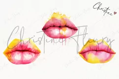 Watercolor Pink & Yellow Lips Clipart | Watercolor Cosmetic Product Image 3