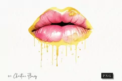 Watercolor Drip Lips Clipart | Watercolor Beauty PNG Product Image 1