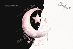 Watercolor Pink Moon And Stars Clipart | Celestial Clipart Product Image 2