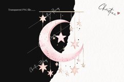 Watercolor Pink Moon And Stars Clipart | Celestial Clipart Product Image 2