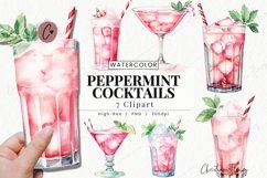 Watercolor Pink Peppermint Cocktails Clipart | Christmas Product Image 1