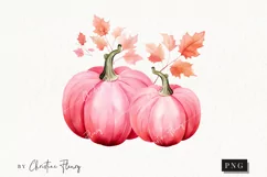 Watercolor Pink Leafy Pumpkins Clipart | Watercolor Pumpkin Product Image 1