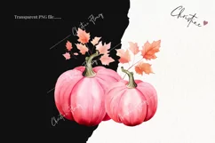 Watercolor Pink Leafy Pumpkins Clipart | Watercolor Pumpkin Product Image 2