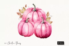 Watercolor Pink Pumpkins Clipart | Watercolor Pumpkin PNG Product Image 1