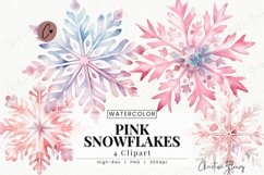 Watercolor Pink Snowflakes Clipart | Christmas Sublimation Product Image 1