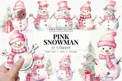Watercolor Pink Snowman Clipart | Christmas PNG Product Image 1