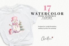 Watercolor Pink Snowman Clipart | Christmas PNG Product Image 2