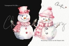 Watercolor Pink Snowman Clipart | Christmas PNG Product Image 3